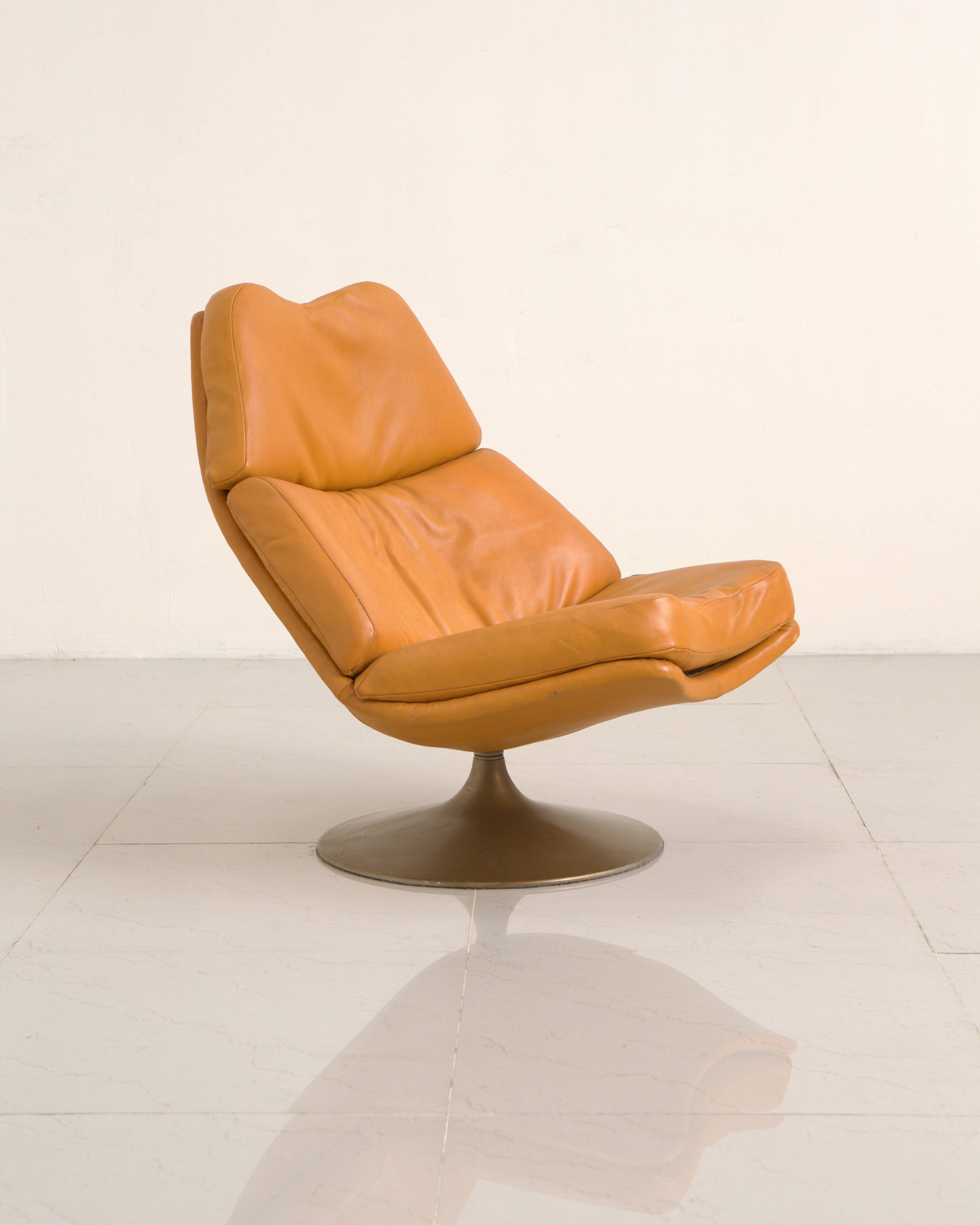"F510" armchair in cognac leather by Geoffrey Harcourt for Artifort, 1960s