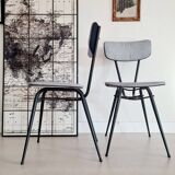 Pair of black metal and blue fabric chairs