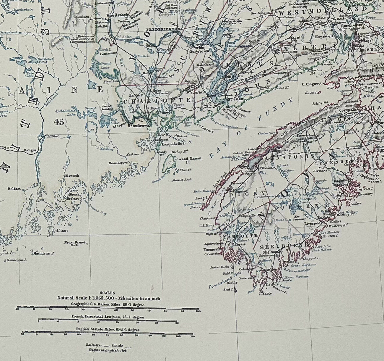 Antique Map of Canada (Eastern Sheet) circa 1869 Keith Johnston Royal Atlas Hand coloured map