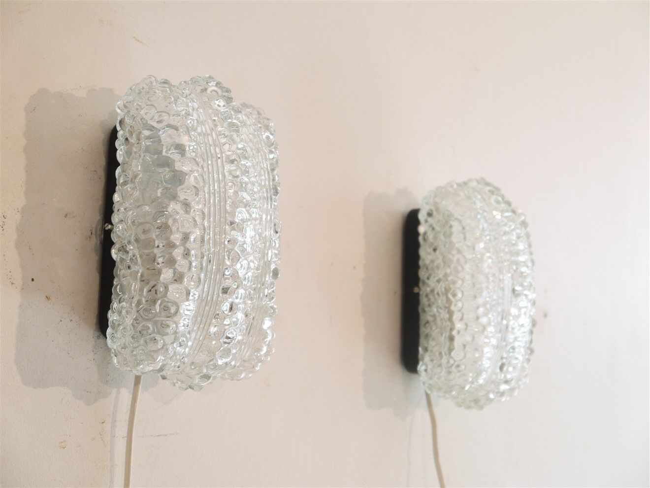 Pair of vintage Scandinavian wall lamps in bubbled glass 1960
