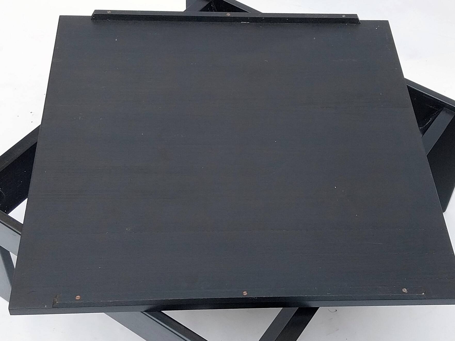 Square black lacquered wood coffee table design 1980