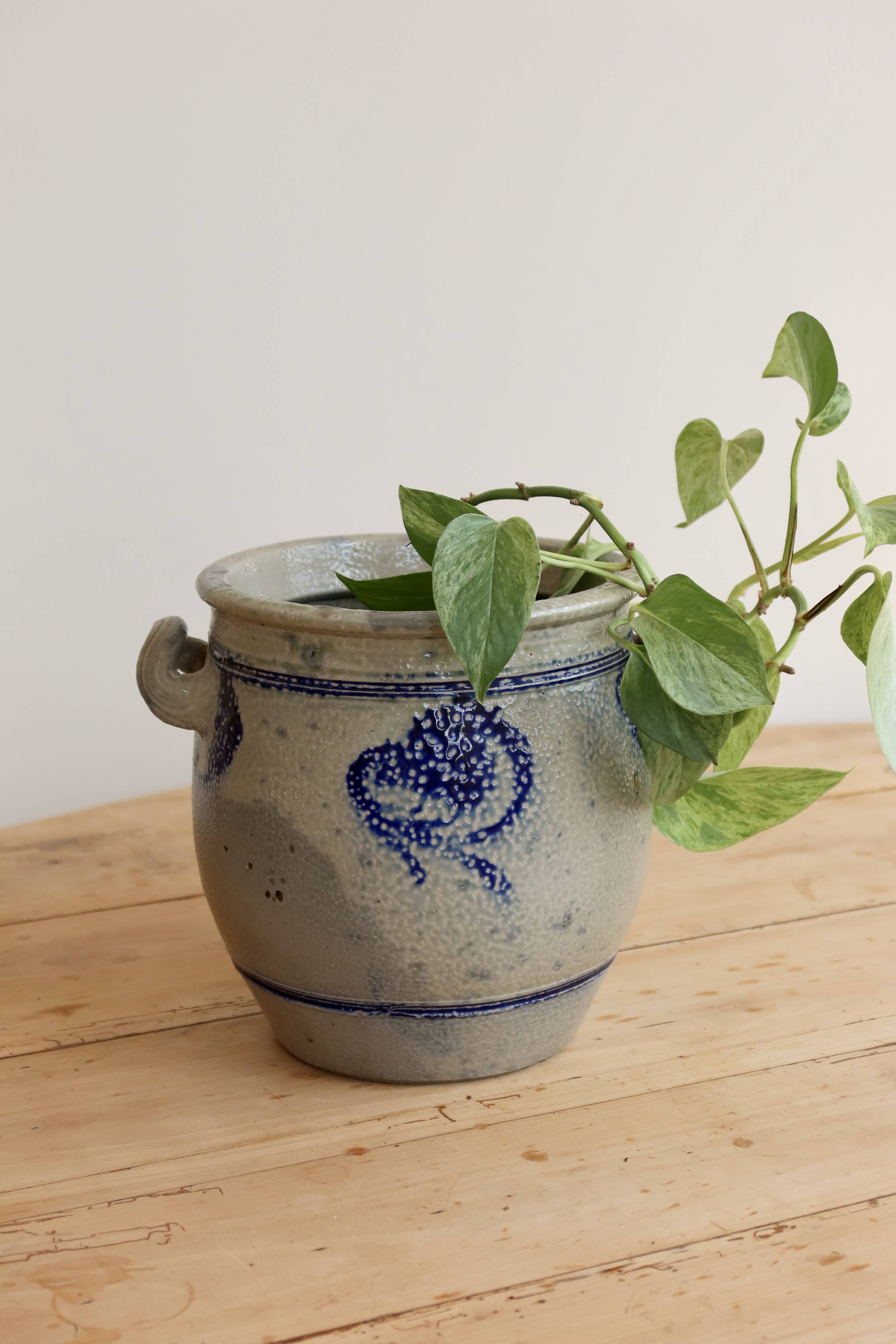 Old ceramic jar from Alsace with blue decoration.