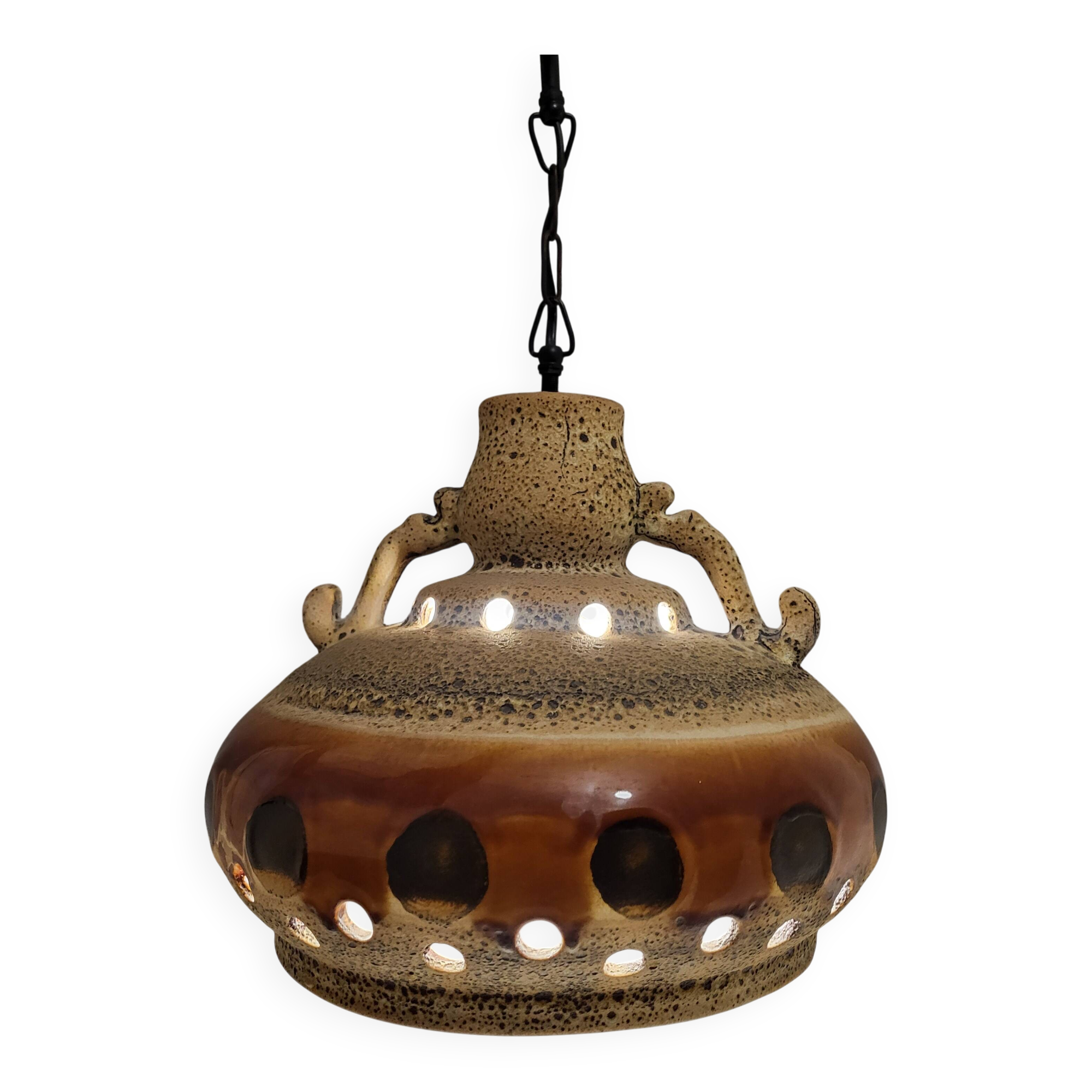 Glazed ceramic pendant light, West Germany 1960-70