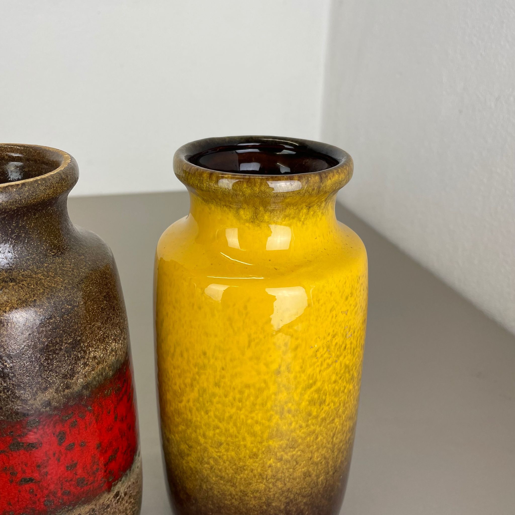 Set of Four Vintage Pottery Fat Lava Vases Made by Scheurich, Germany, 1970s