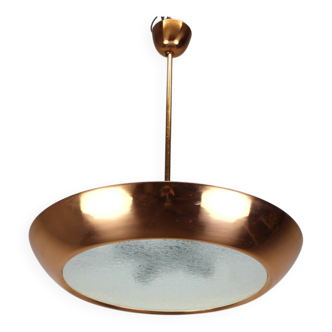 Copper UFO chandelier Bauhaus by Josef Hurka, 1930s