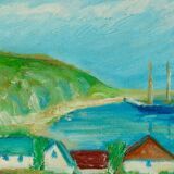 Original vintage landscape painting on panel – Hans Hansen