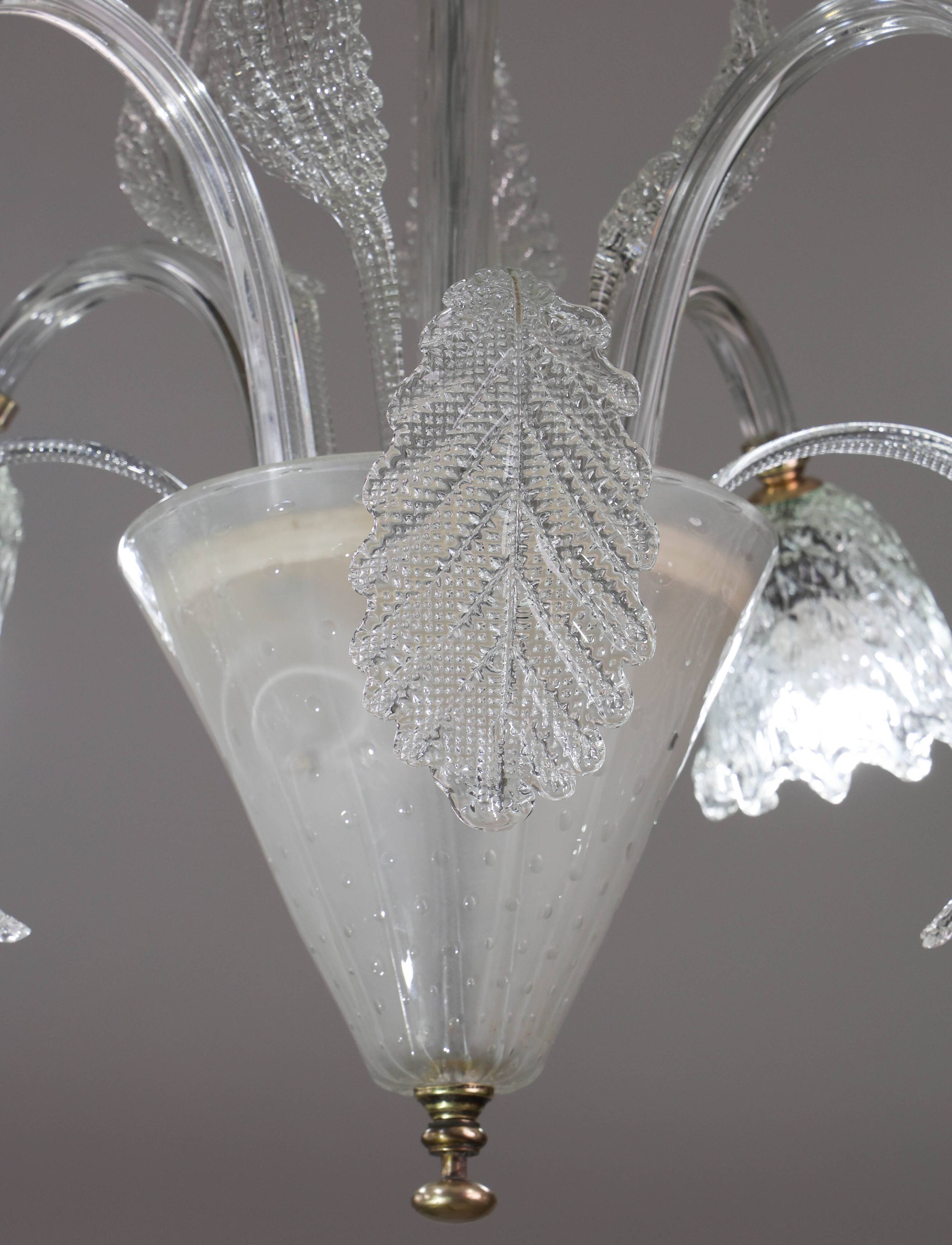 Chandelier Art Déco italien par Barovier & Toso en verre de Murano "Bubble", années 1940.