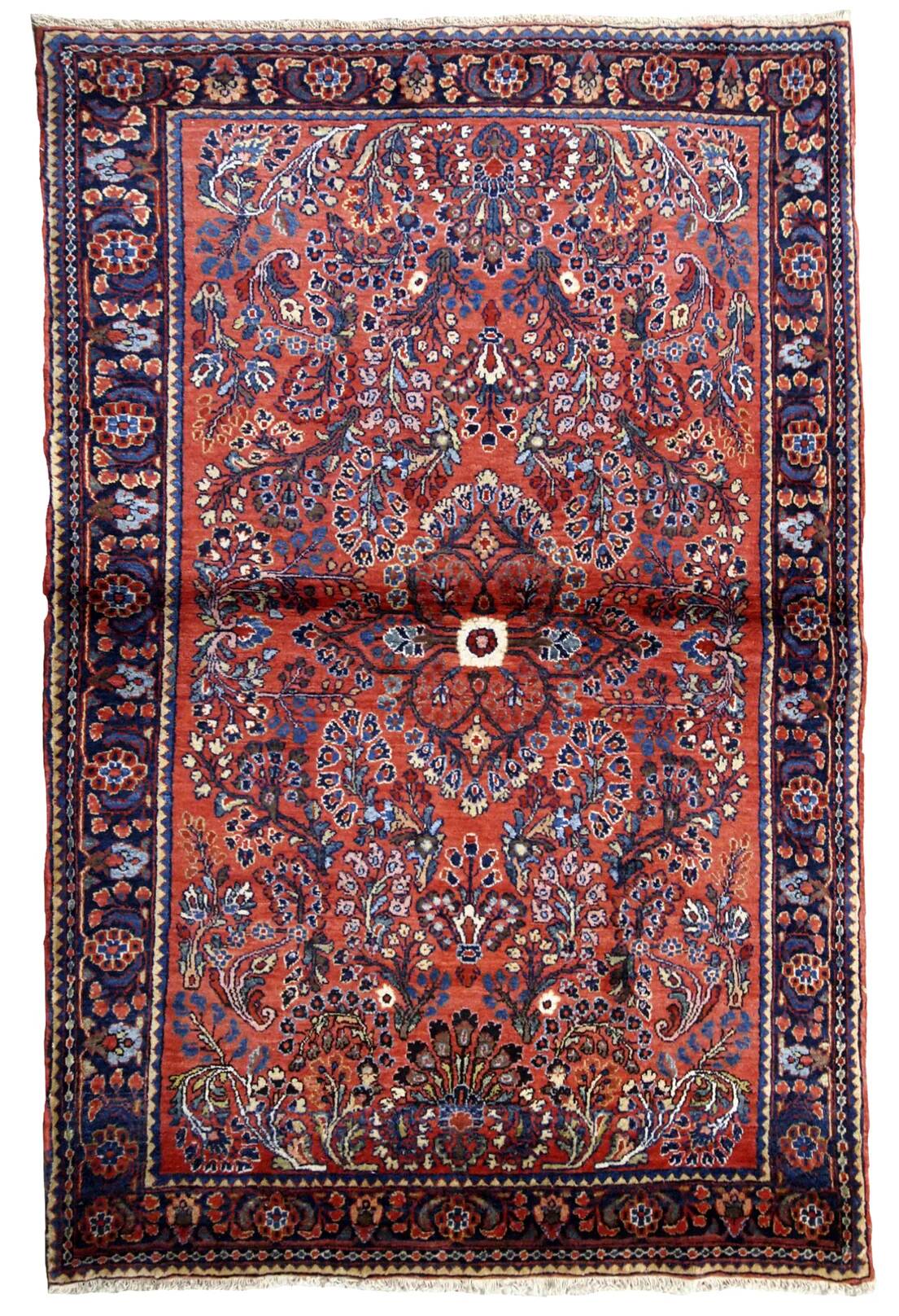 Handmade antique Persian Sarouk rug 3.2' x 5.2' (97cm x 158cm) 1920s
