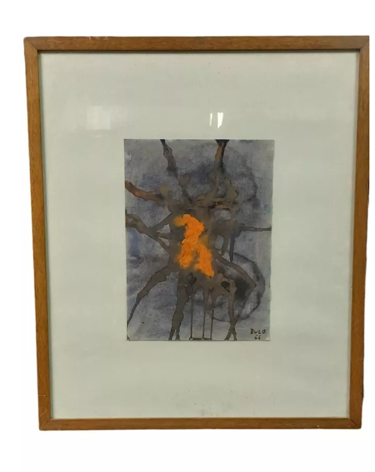Abstract painting rulo 1966 mixed media paper frame