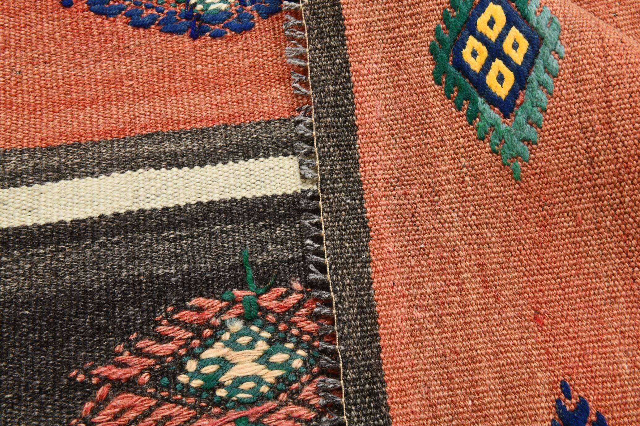 Terracotta & Brown %100 Wool Turkish Kilim Rug, 175x270 Cm