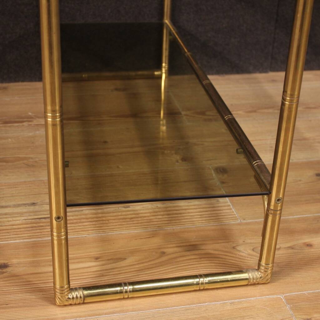 Italian Bookshelf In Golden Metal With Glass Shelves