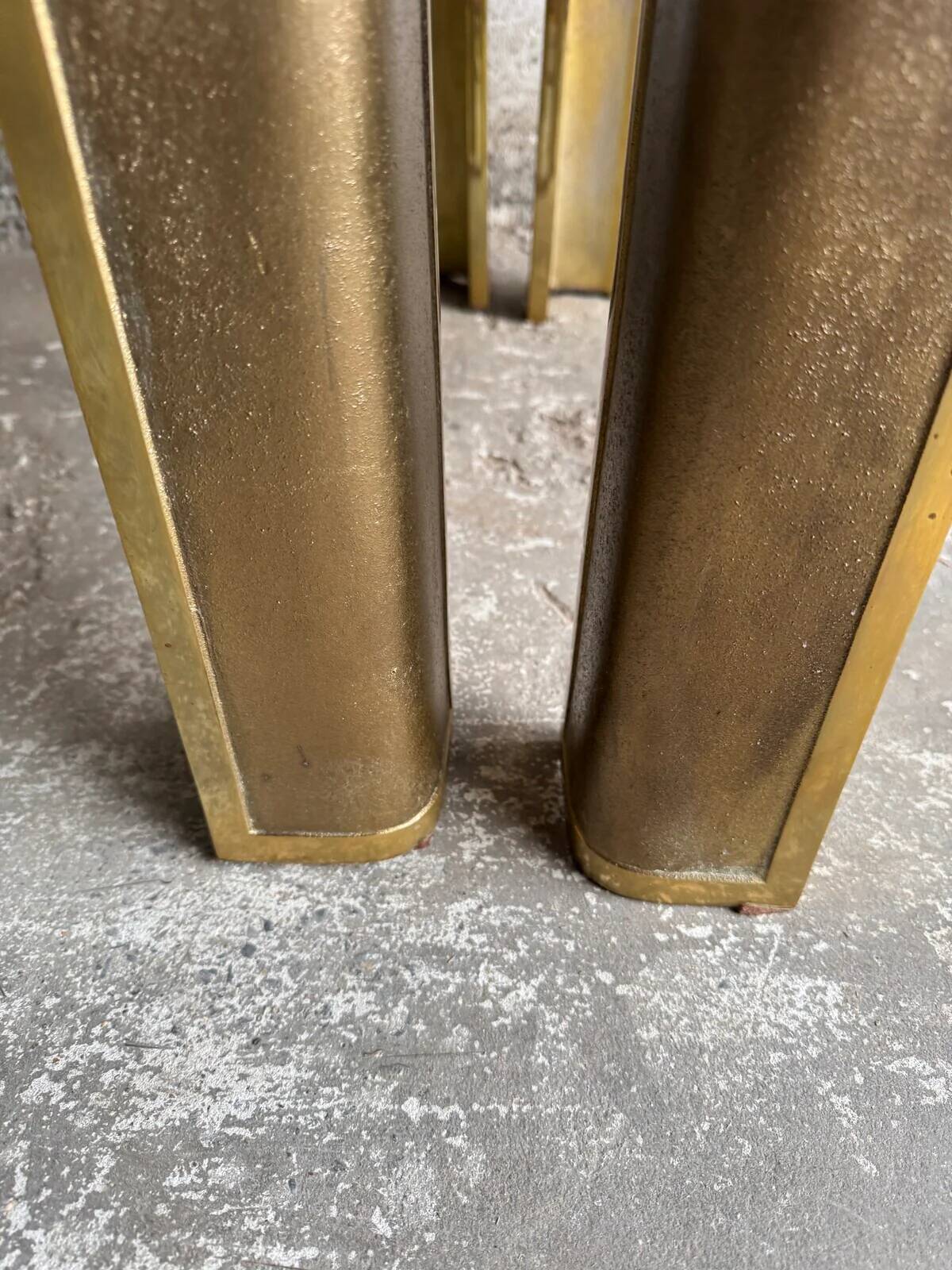 Pair of Gold Bronze Side Tables with Smoked Glass Tops — Solid Bronze, 1970s Belgian Design