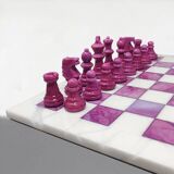 1970s Stunning Pink and White Chess Set in Volterra Alabaster Handmade Made in Italy