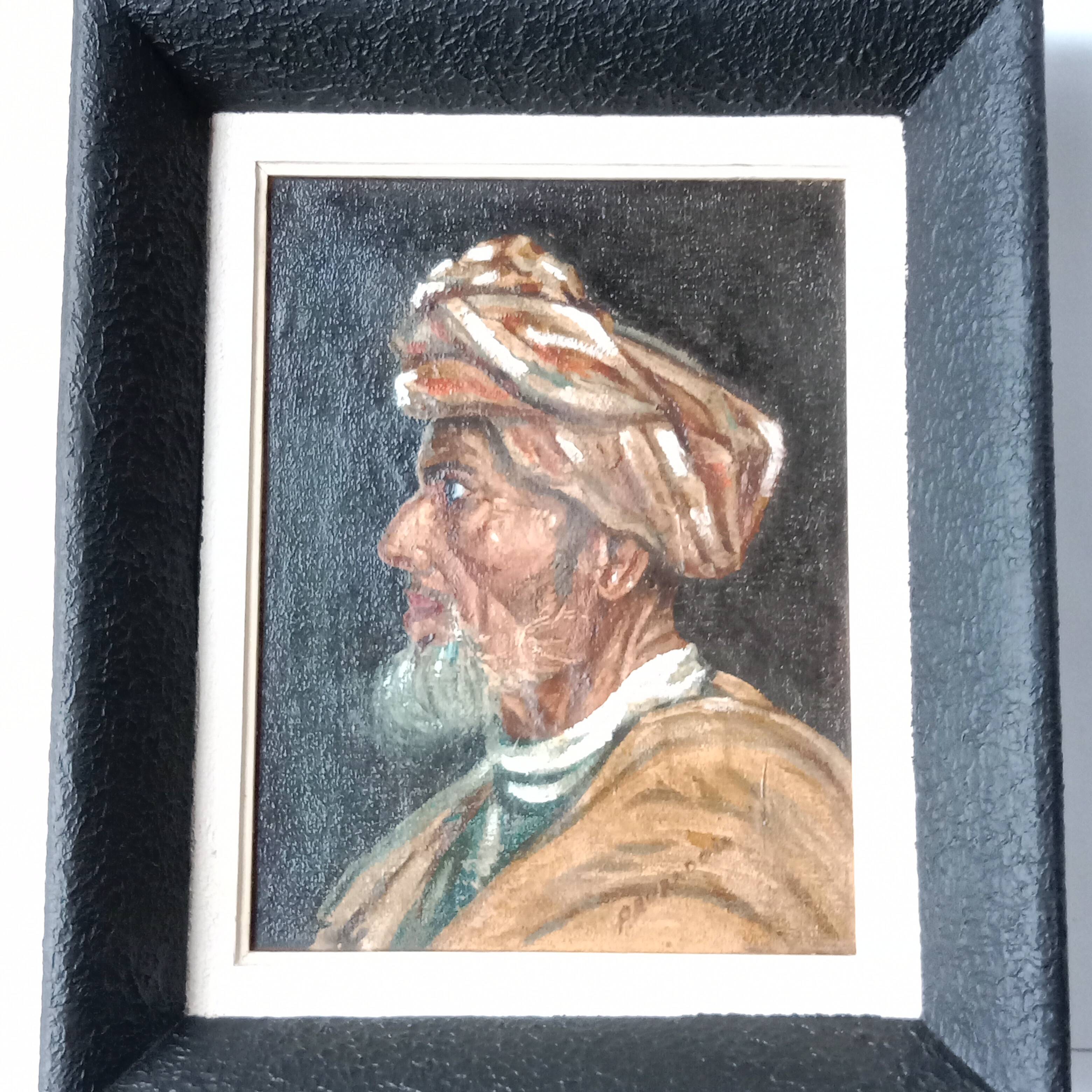 Portrait of a Man, Orientalist Painting, Art Deco Frame