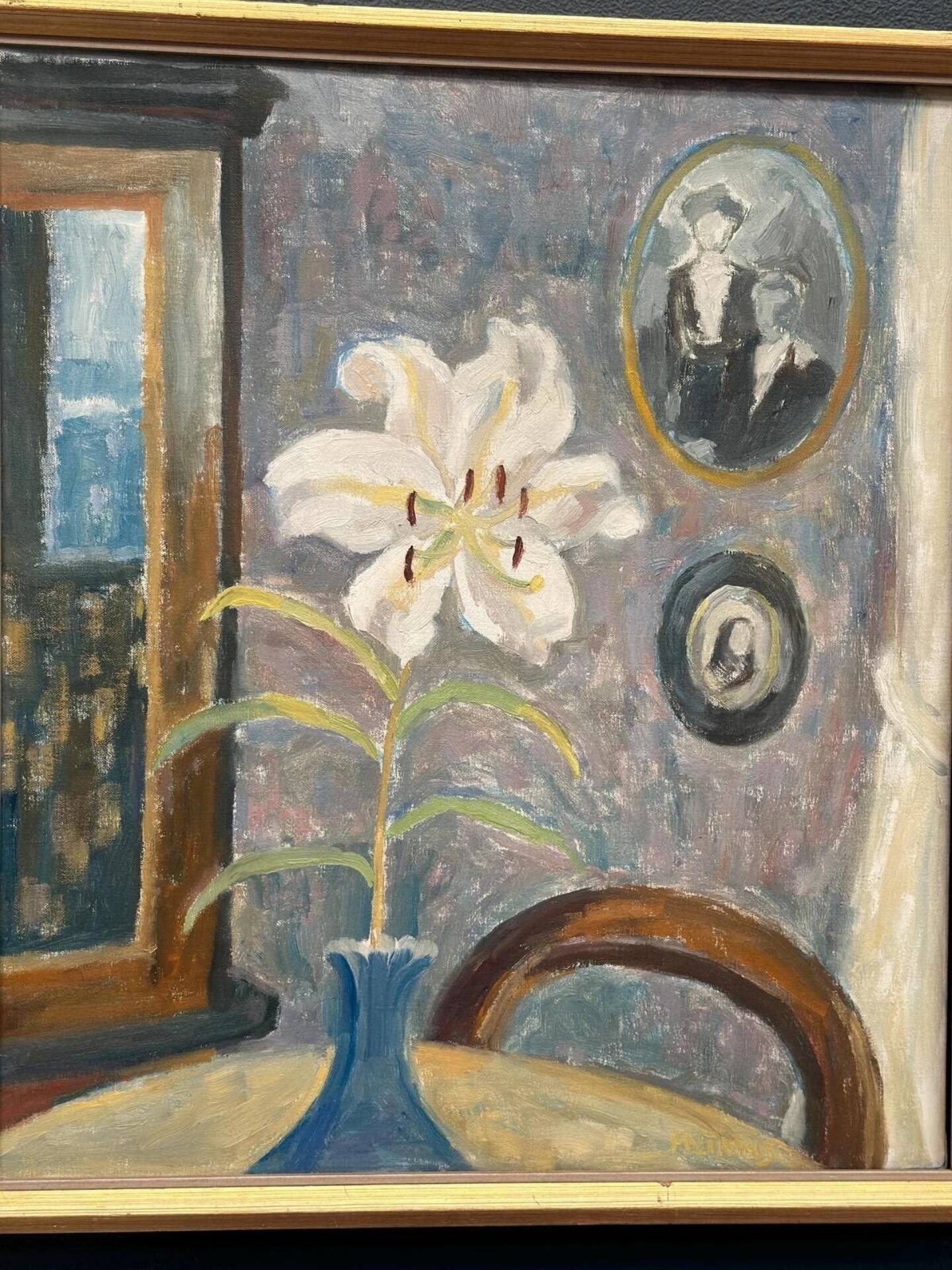 Swedish Oil on Panel – “The White Lily” by M. Niklas (May Nicklasson)