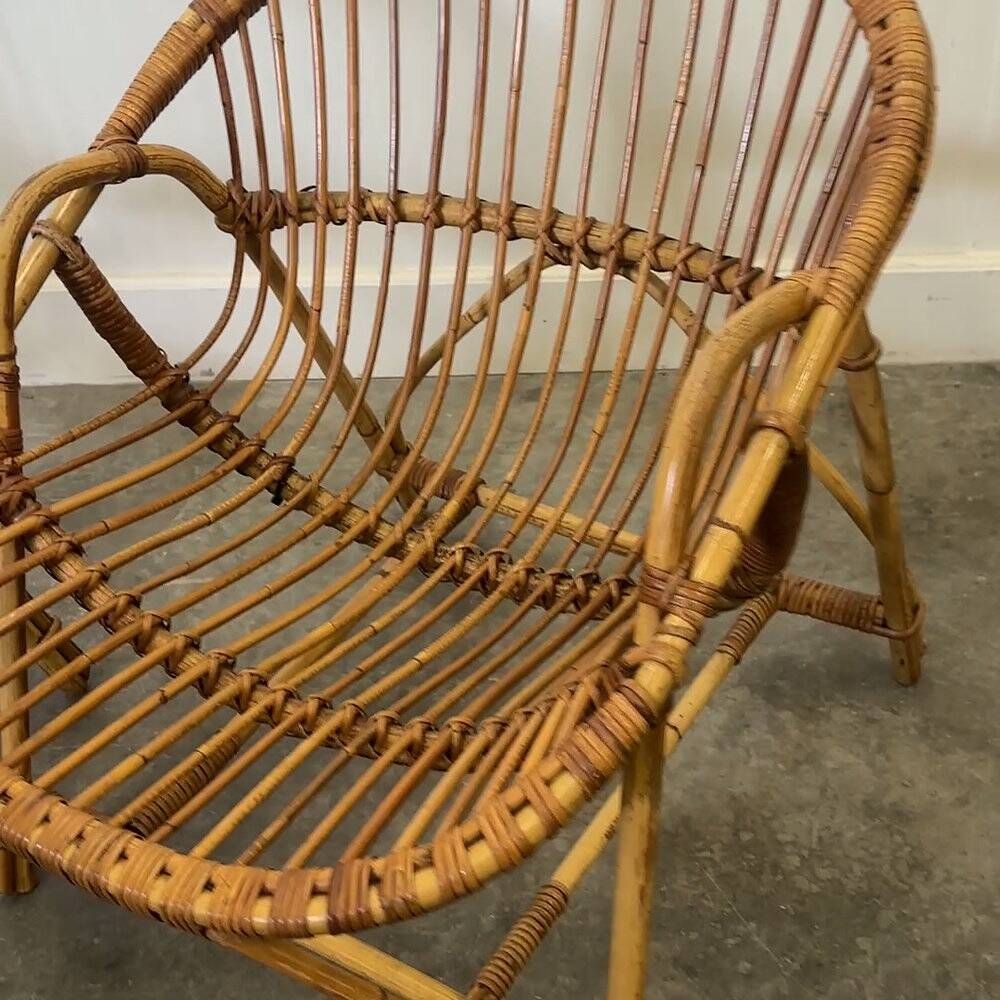 Mid-century French Riviera rattan lounge chairs – pair – 1960s organic design