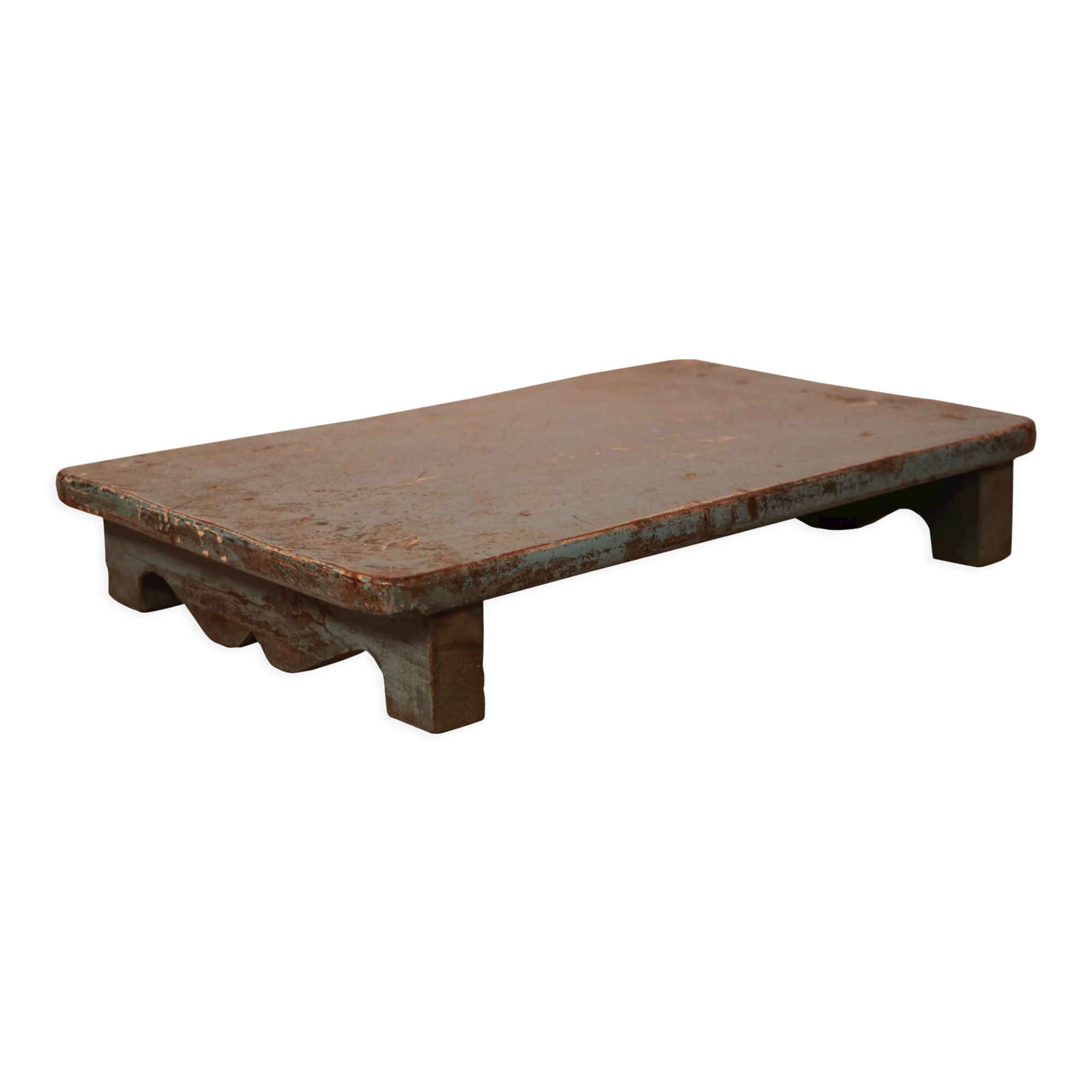 Old Burmese teak tea table original blue patina