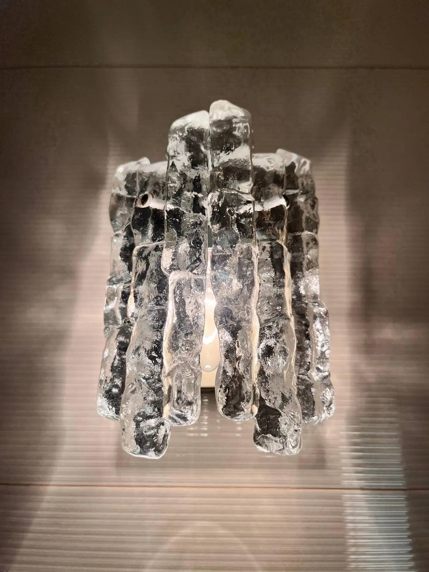 Pair of midcentury wall lamps Kalmar, ice glass, Austria, 1960s