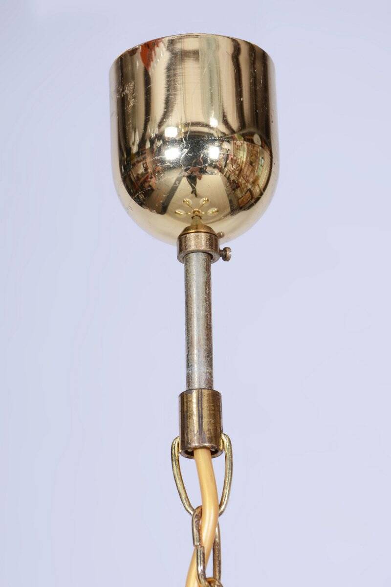 Mid-Century Chandelier in Brass and Opaline Glass, Czech, 1950s
