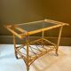 Trolley / Rolling cart in rattan and glass, 1960s