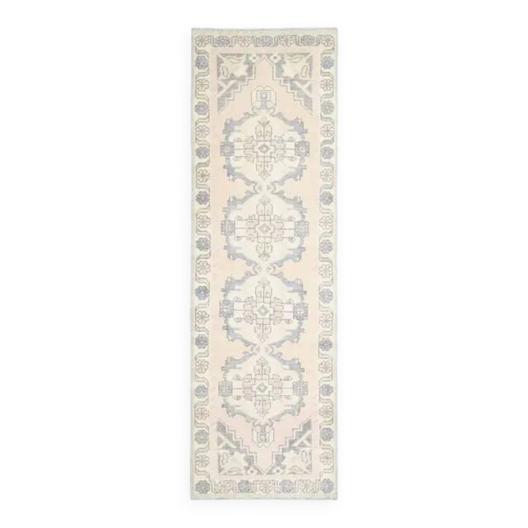 1970s vintage Turkish hand-knotted wool cotton beige runner rug 93x301