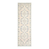 1970s vintage Turkish hand-knotted wool cotton beige runner rug 93x301