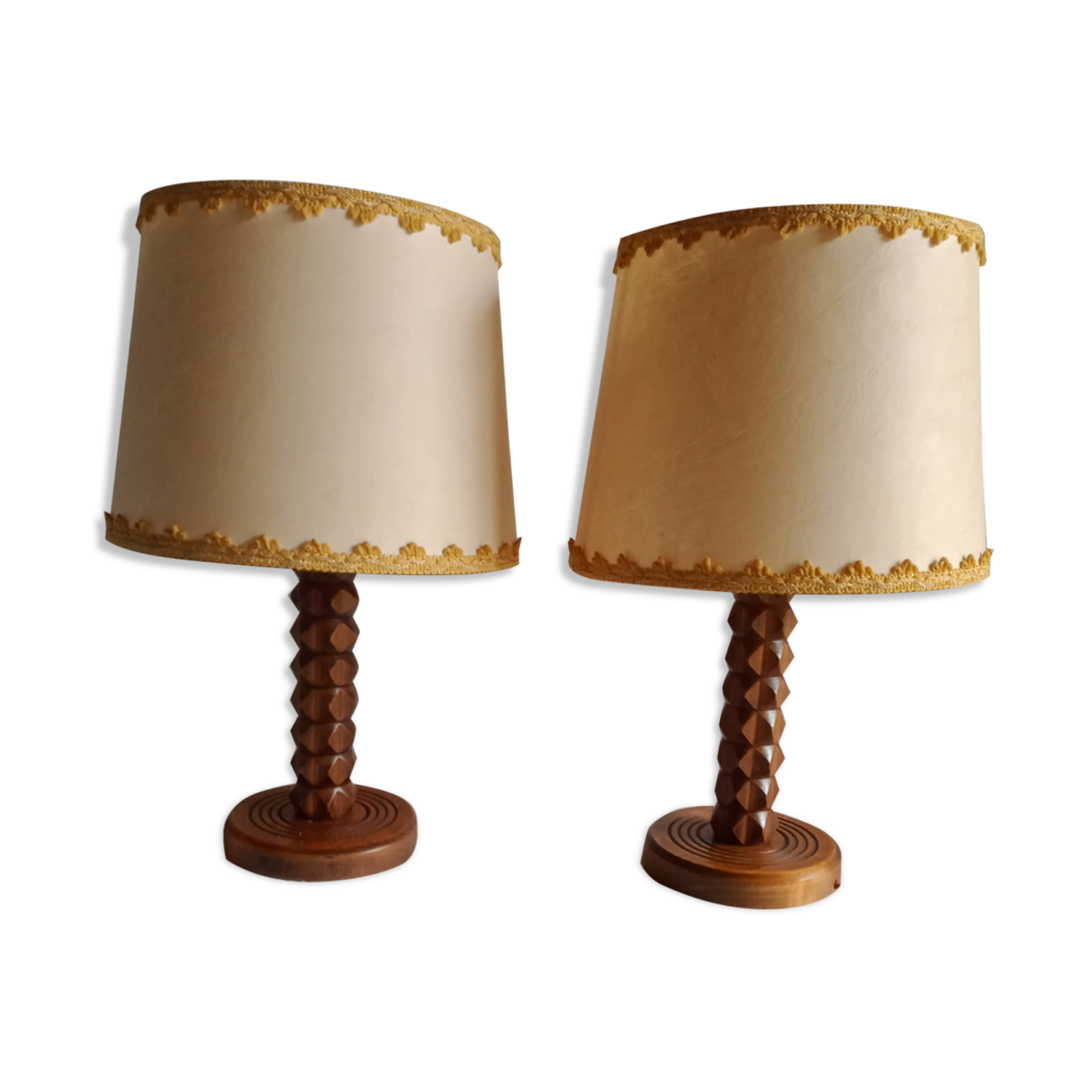 Vintage turned wooden bedside lamps