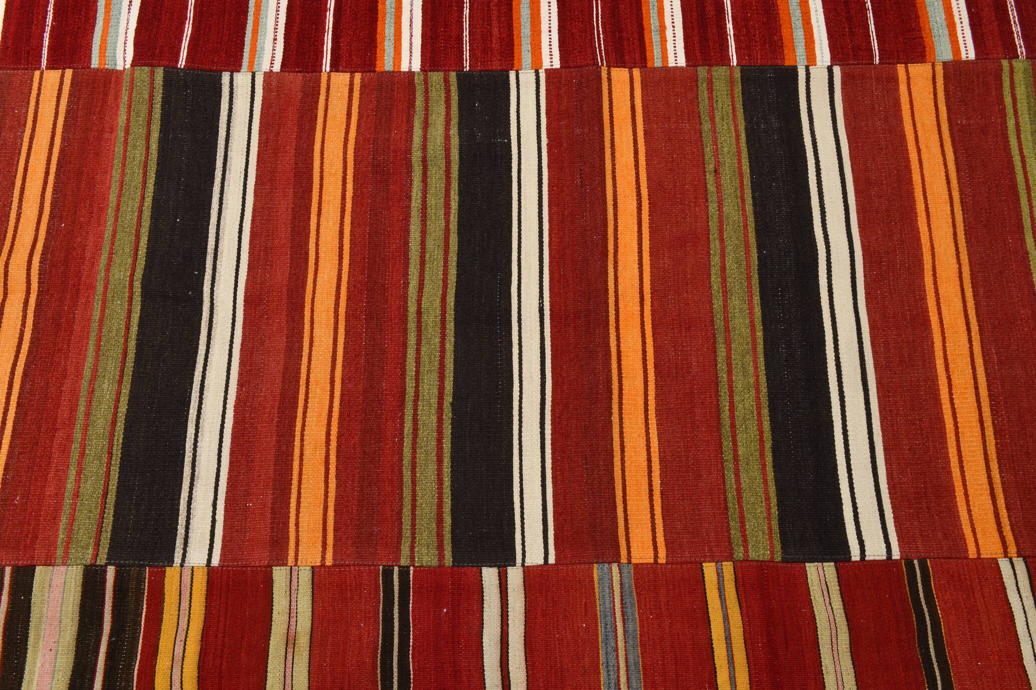 Red & Green Striped Pattern Turkish Kilim Rug, 270x383Cm