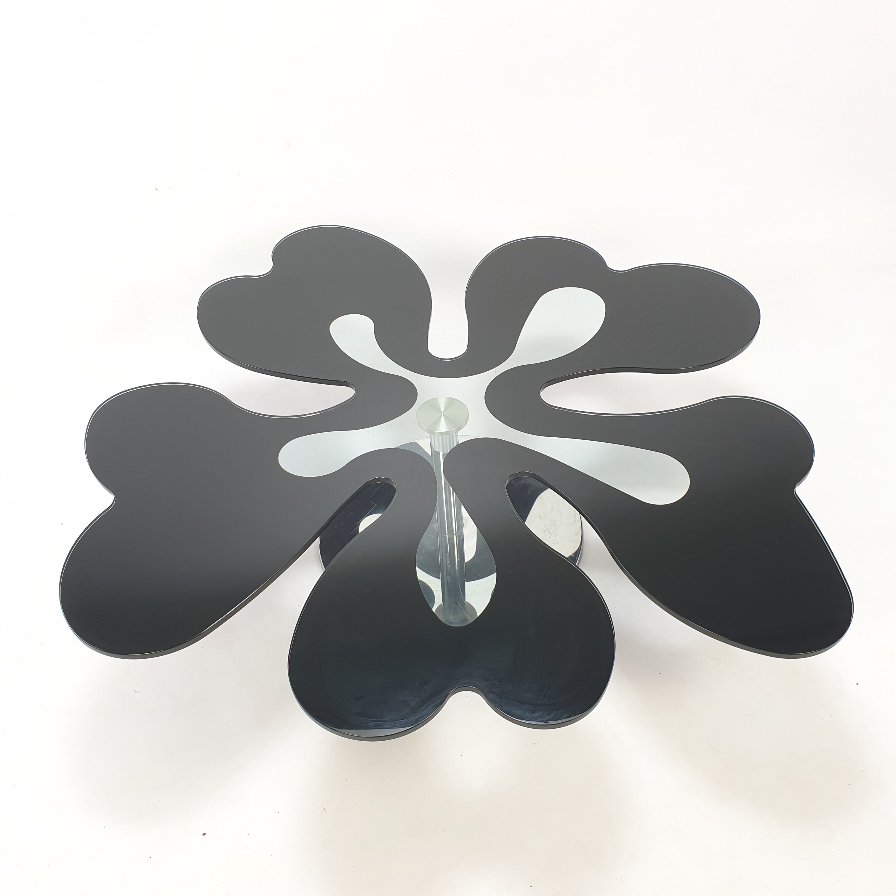 Mid century italian flower table chrome and glass, 1980s
