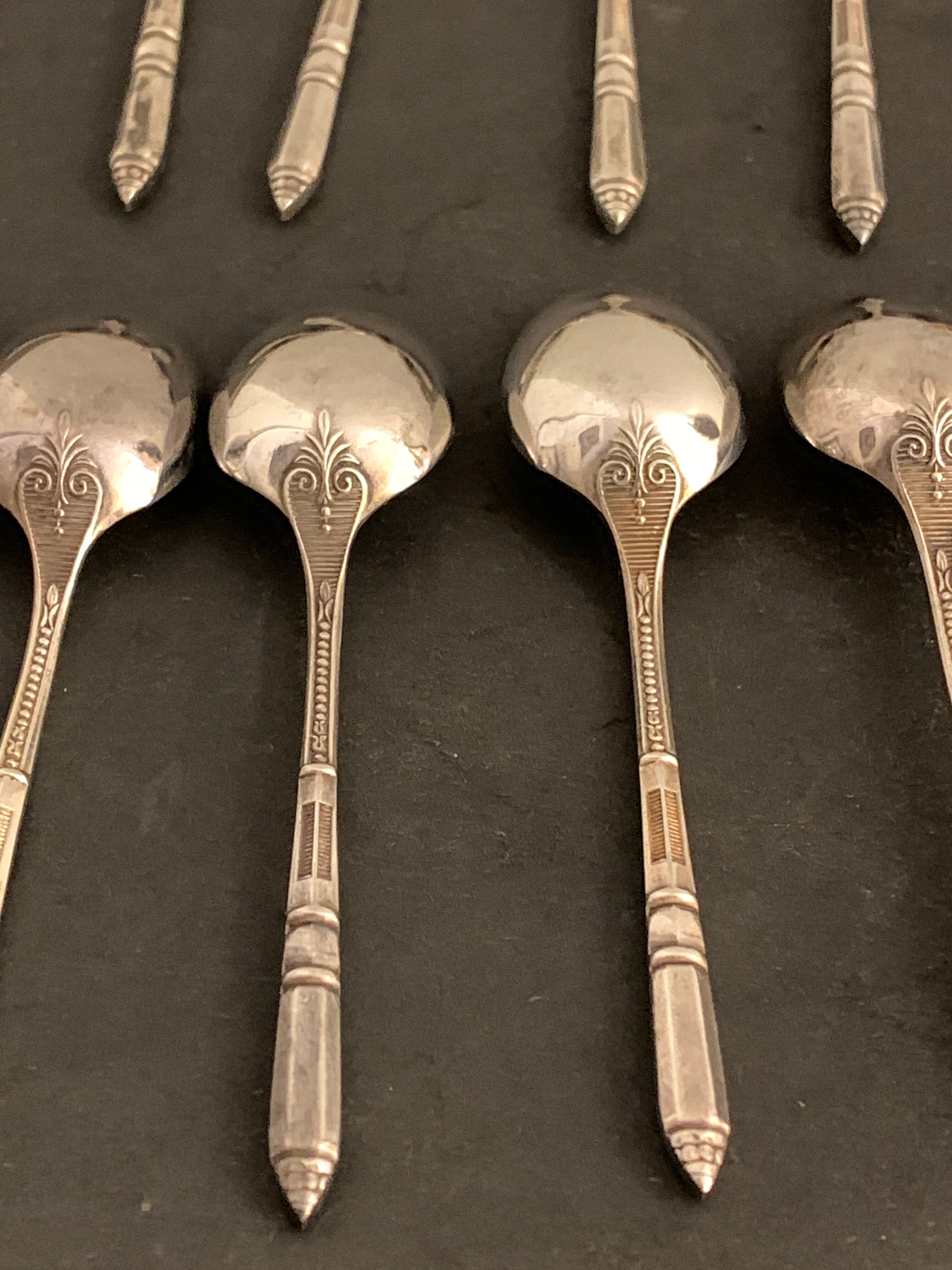 12 mocha spoons or coffee in Ercuis silver metal in their original box
