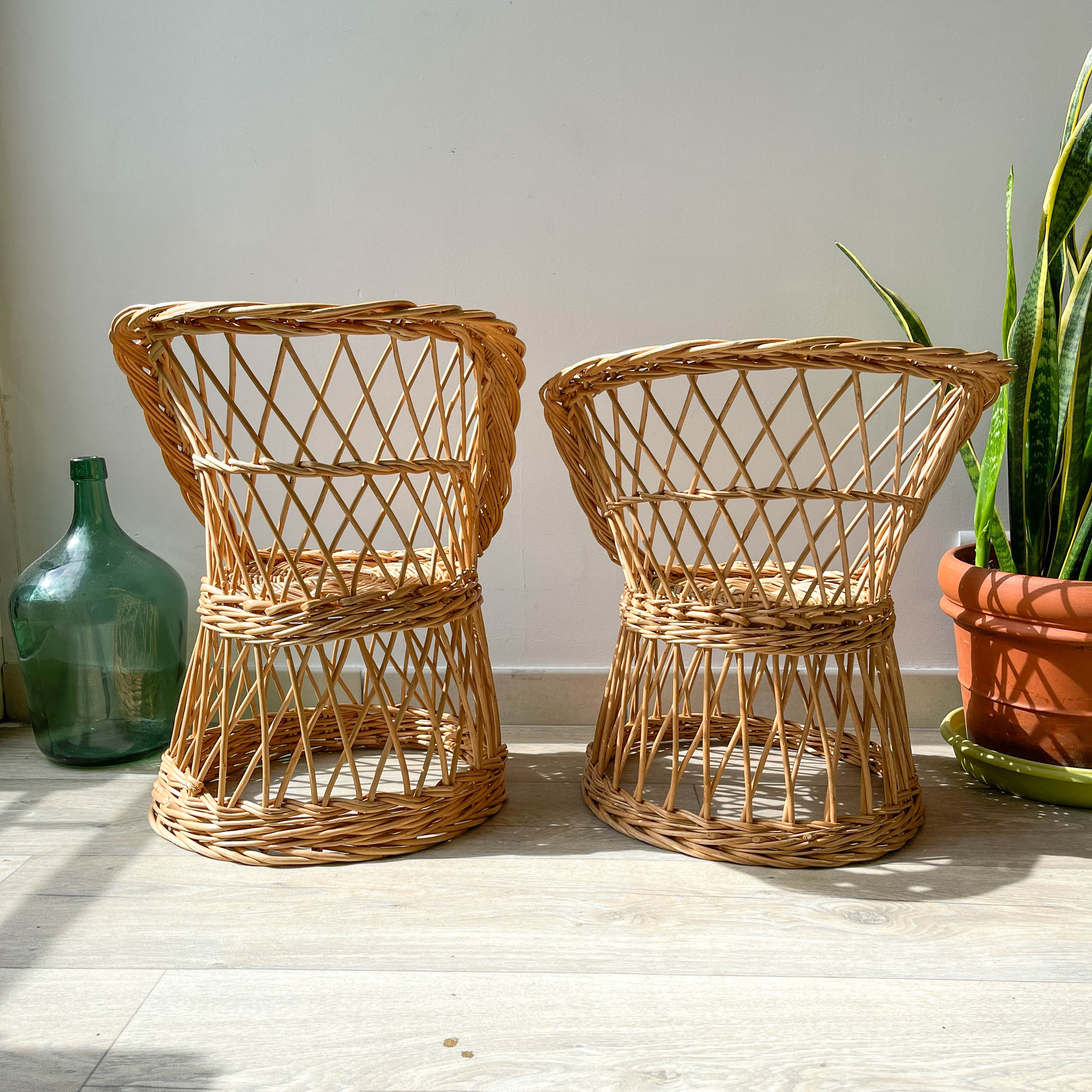 Pair of vintage rattan children's armchairs