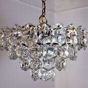 Kinkeldey golden chandelier, cut glass, 4 levels, Germany, 1970