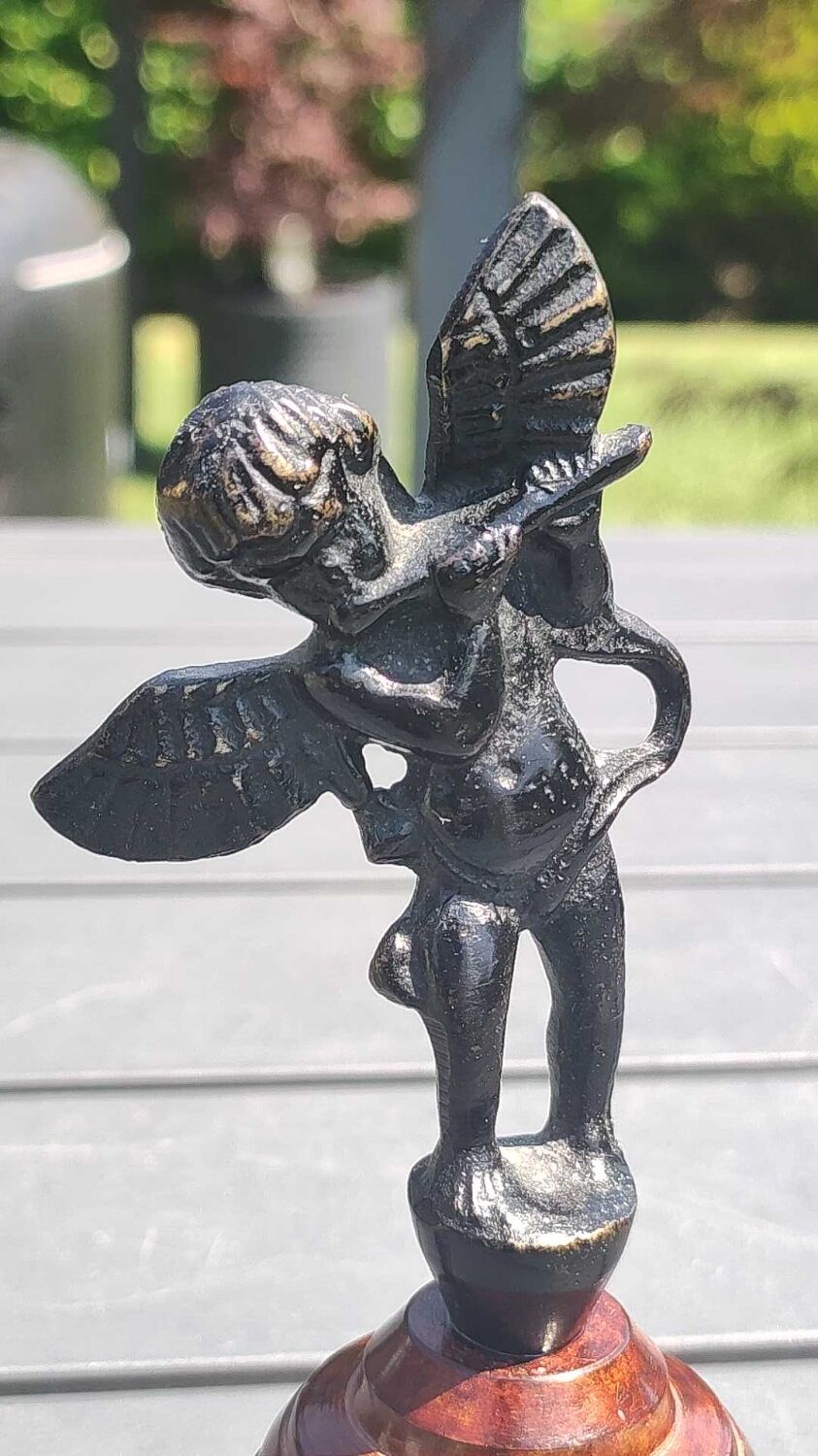 Pair of table bells musician angels in copper metal and bronze
