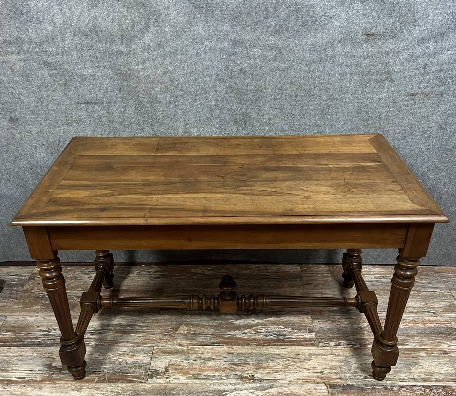 Magnificent Louis XVI style center flat desk in solid walnut circa 1850