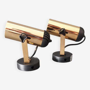 Pair of adjustable spotlight Maureva in gilded brass, Italian design 1980.