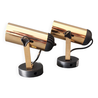 Pair of adjustable spotlight Maureva in gilded brass, Italian design 1980.