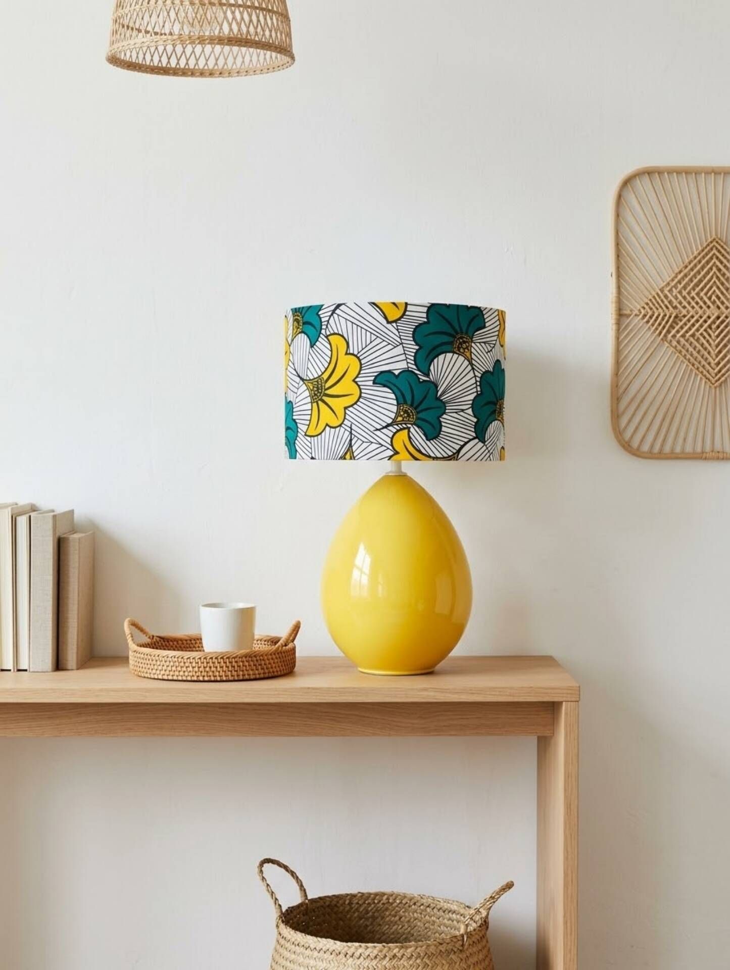 irresistible vintage lamp, wax print with stylised flowers