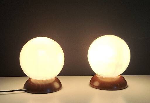Pair of wooden bedside lamps