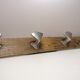 Former farm coat rack - 4 metal patères - wood support - 50s