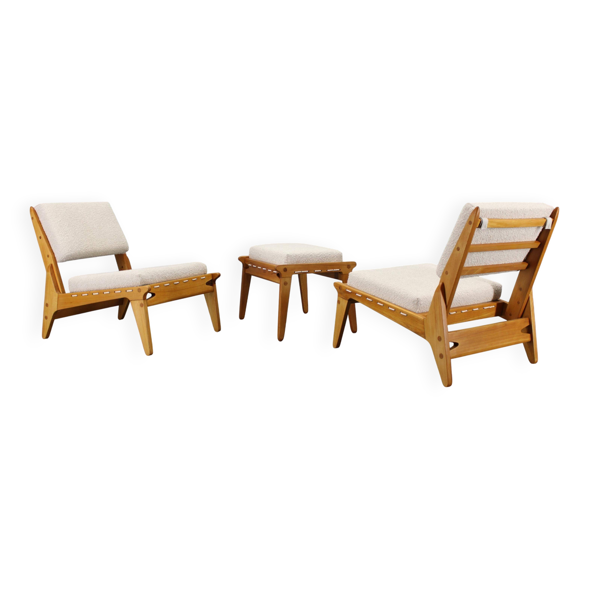 1950s pair of restored Uno and Osten Kristiansson "Hunting" chairs and ottoman