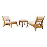 1950s pair of restored Uno and Osten Kristiansson "Hunting" chairs and ottoman