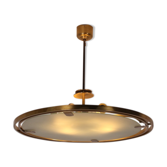 Modernist suspension chandelier Bauhaus style in brass and glass