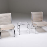 Post-modern pair of easy chairs in chrome and plastic wire - 1960s