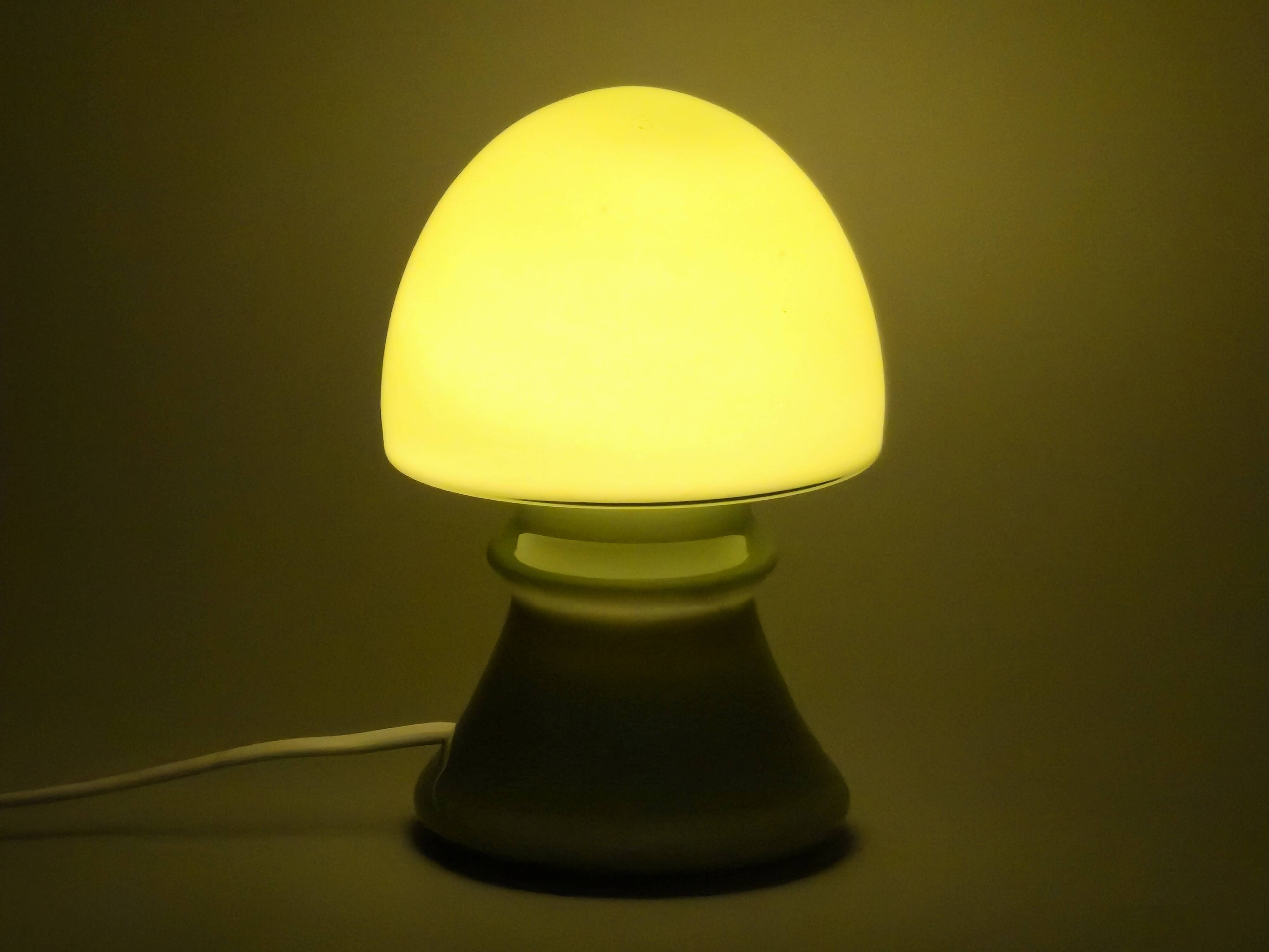 Vintage 1970s Flygsfors Orrefors Green Glass Mushroom Lamp, Sweden.