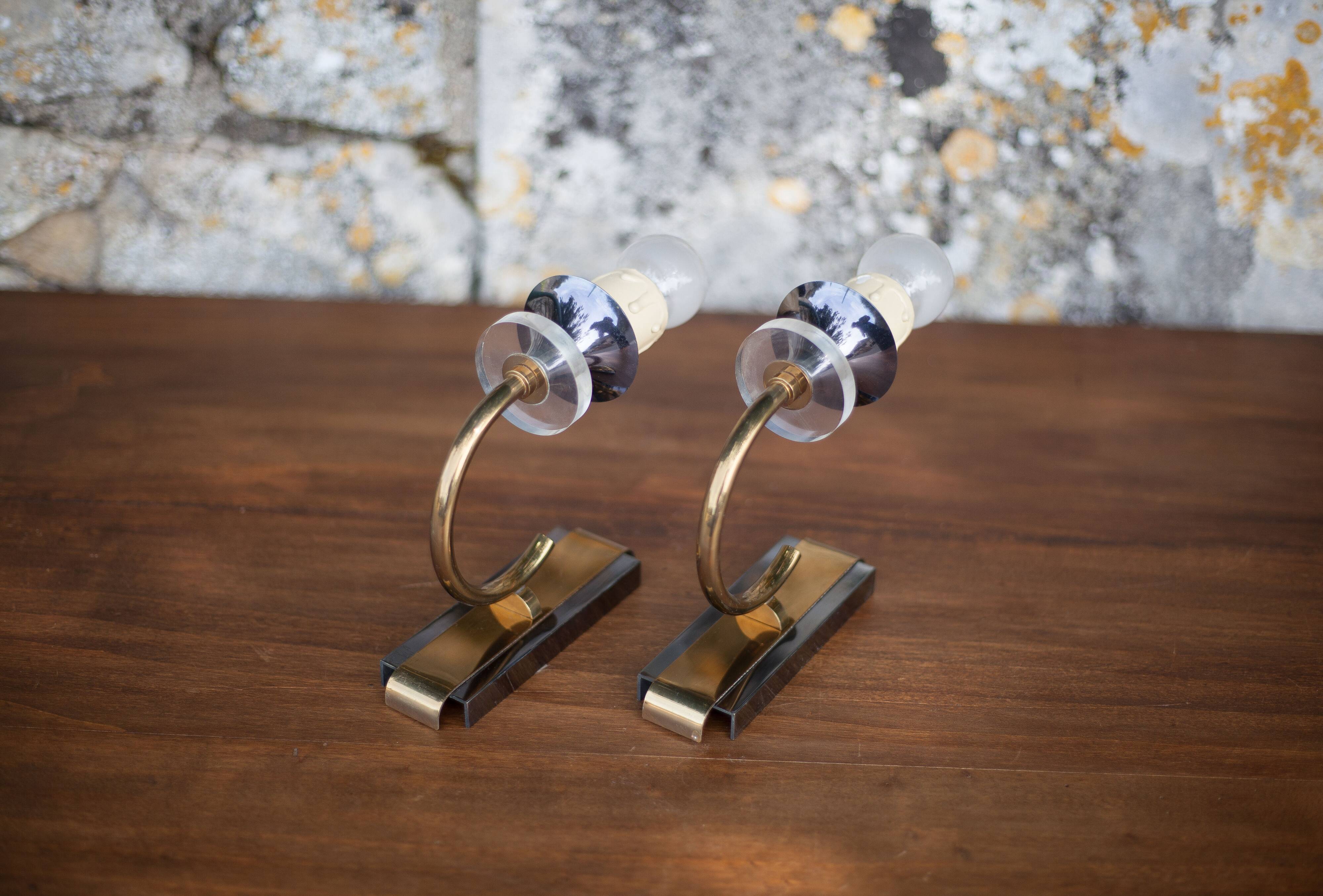 Pair of wall lamps, vintage wall lamp, two-tone brass wall lamp with lucite, lighting, decoration