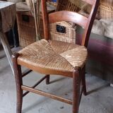 High back straw chair