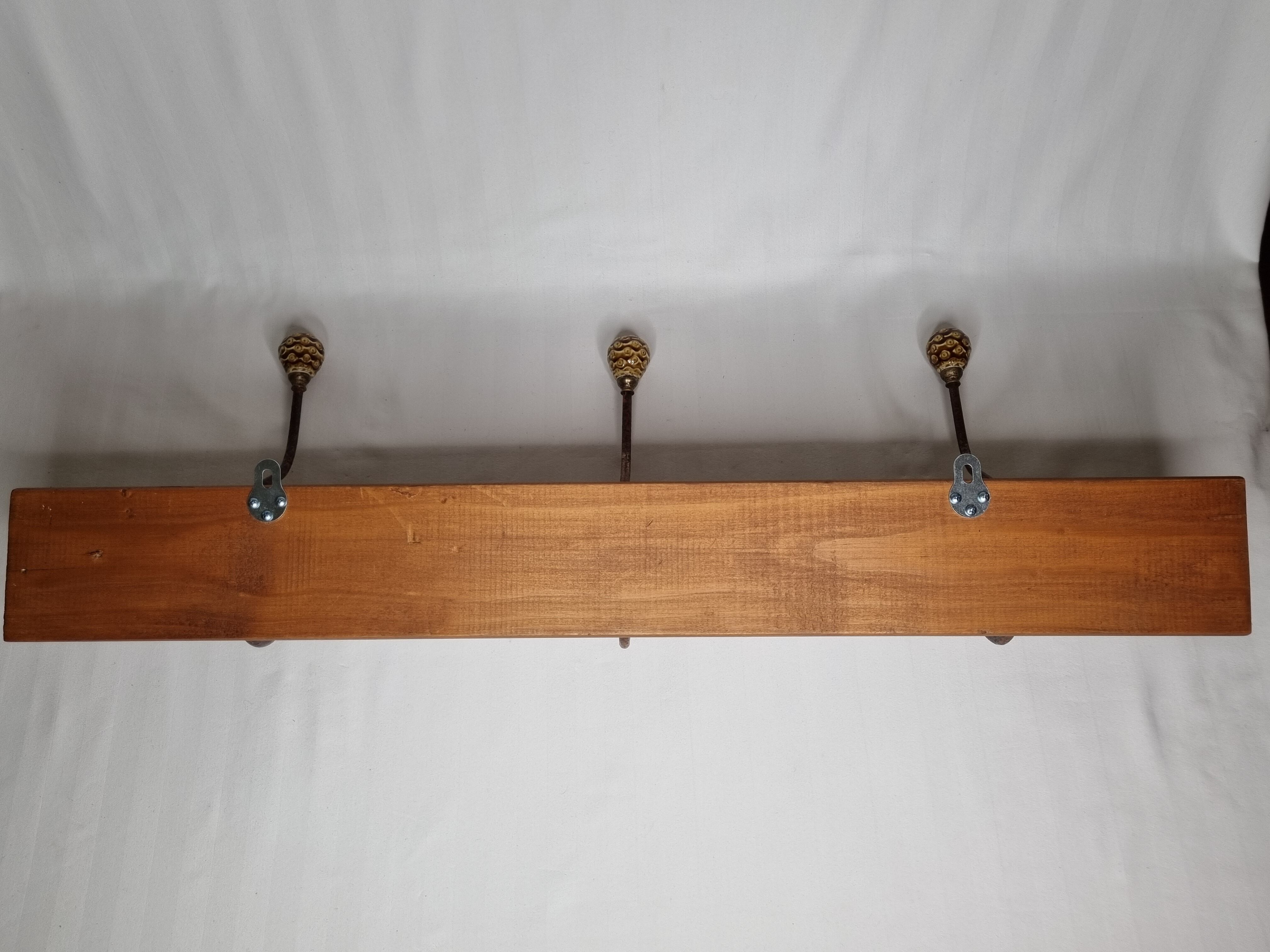 Wall coat rack, three metal and ceramic hooks in imitation of bamboo, 1900