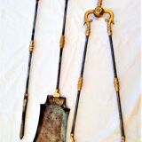 CHIMNEY ACCESSORY : CLAMP / SHOVEL / PICK in iron and brass 1 set of 3 pieces