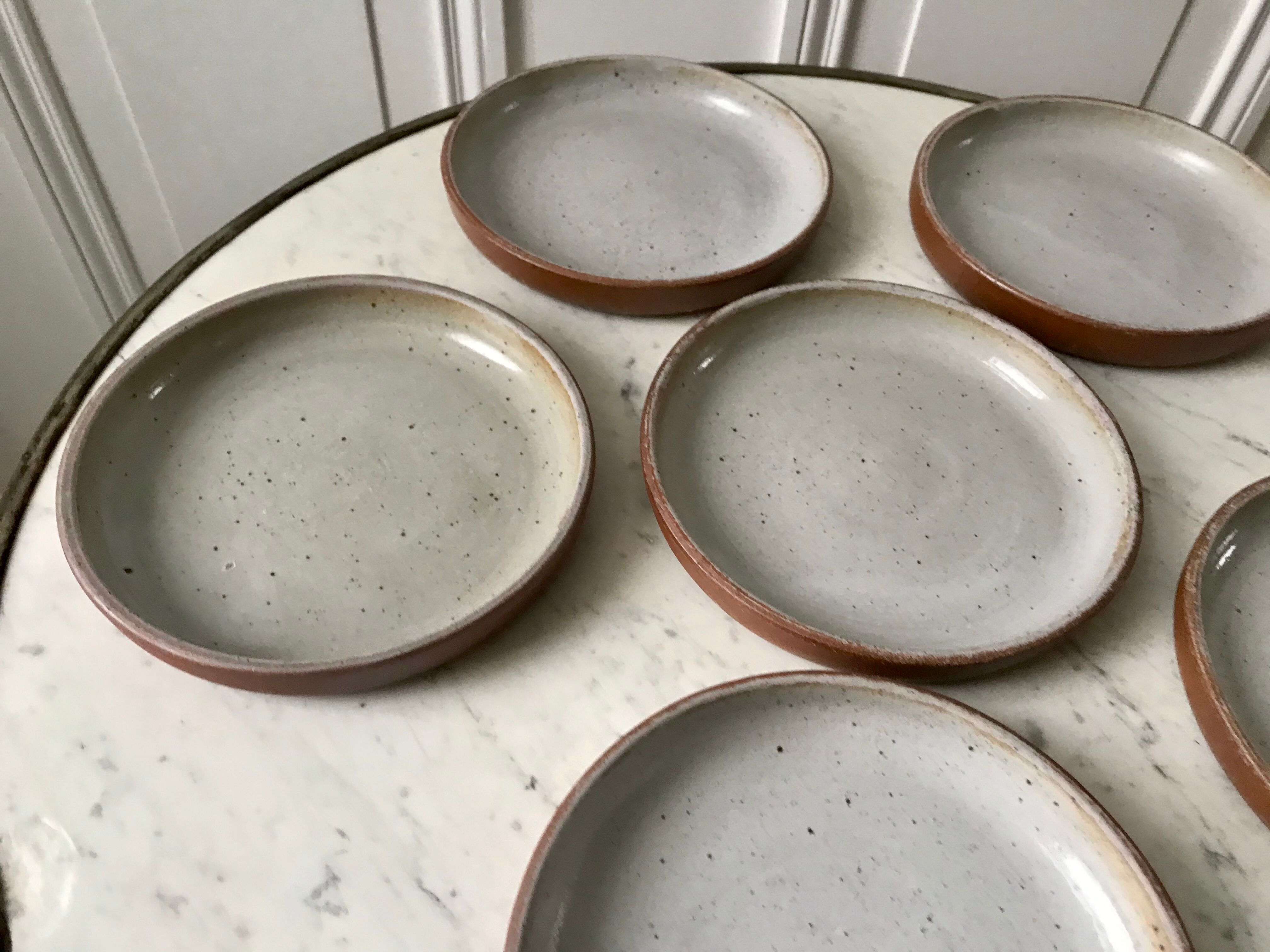 Set of 6 dessert plates in glazed stoneware 60s-70s