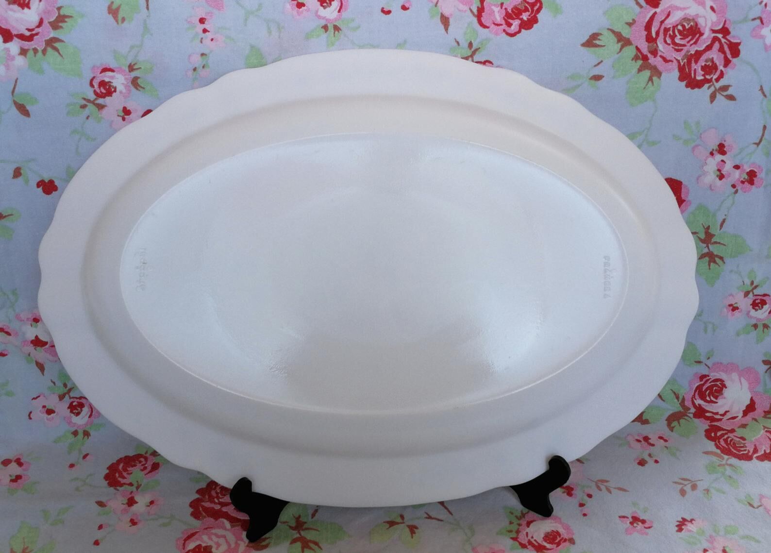 Grand Plat Oval Arcopal Veronica Myosotis Blue Flowers Opaline Vintage Retro